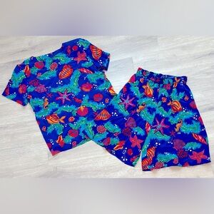 Vintage bright ocean themed 100% Silk Boutique 2 piece short set M